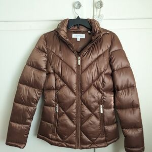 Calvin Klein CK Women's Shine Hooded Packable Puffer Coat Jacket Pecan XS